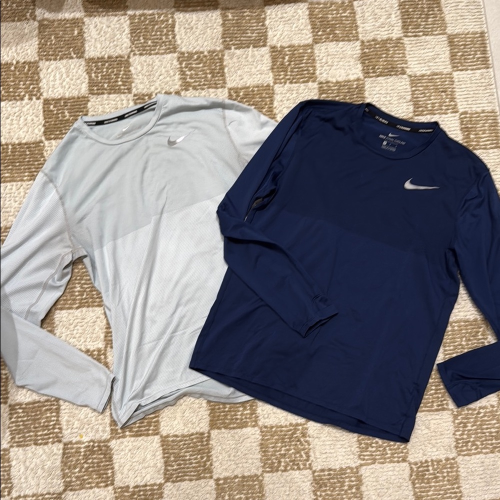 Nike Men's Long Sleeve Shirts - Blue and Gray